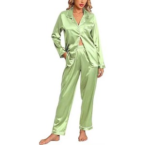 Vêtements de détente en satin de soie personnalisés en gros léger respirant à manches longues col rabattu pyjamas élégants pour vêtements de nuit pour femmes - Product Image 4