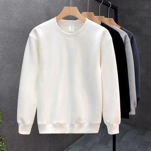 เสื้อสเวตเตอร์คอกลมสีขาวล้วนสำหรับผู้ชายเสื้อยืดแขนยาวแบบเรียบง่ายสำหรับฤดูใบไม้ร่วงและฤดูใบไม้ผลิ