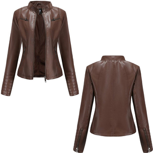 KEVEN IMPEX <b>Women's</b> Genuine Leather Breathable <b>Zip</b> <b>Up</b> Biker <b>Jacket</b> Waterproof Windproof Winter Outerwear Polyester Lining Stand - Product Image 4