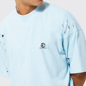 Camisetas de gran tamaño de algodón de alta calidad para hombres, estampado desgastado, diseño de manga corta ligero e informal, colores sólidos personalizables - Product Image 3