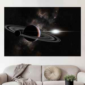 Impression sur toile Saturne : Art mural sur le thème du système solaire et de la galaxie, encadré pour galerie - Product Image 1