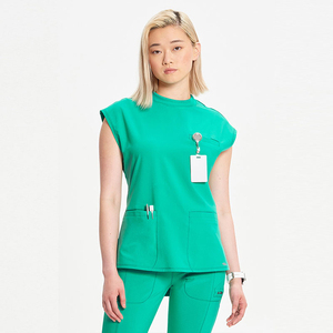 Ensembles de gommage à col rond de couleur unie pour hommes femmes unisexe adultes évacuation de l'humidité et anti-rétrécissement costume uniforme d'hôpital 2 pièces - Product Image 2