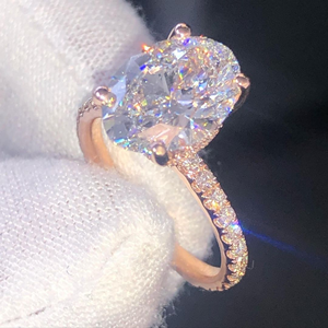 Anillo de Compromiso con Diamante Cultivado en Laboratorio de Corte Ovalado de 3.25 Quilates, con Certificación IGI y Claridad VS1, en Oro Rosa de 14K para Mujer - Product Image 4