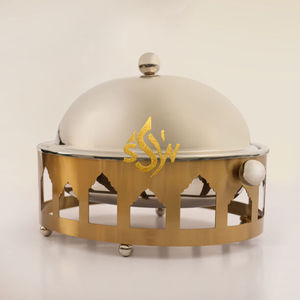 Plat de service rond en métal plaqué or de luxe pour hotpot et casserole, vaisselle moderne pour mariage avec couvercle métallique, idéal pour buffet et cuisinière à gaz - Product Image 1