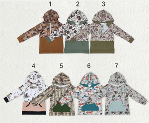 เสื้อโปโลแขนยาวลายพรางสำหรับเด็กผู้ชาย ลายม้า ซิปกระเป๋า ฮู้ดดี้ - Product Image 1