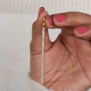 Pendientes largos de diamante cultivado en laboratorio de corte redondo elegante Diseño clásico chapado en oro sólido de 18KT para todas las ocasiones Certificado IGI - Product Image 4