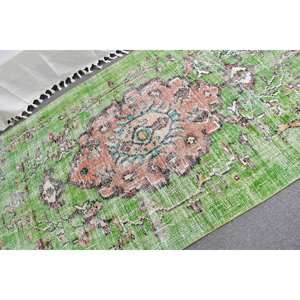 พรมตุรกีโบราณ4.1 x 8.1ft คลาสสิกพื้นที่ขนาดใหญ่ขนแกะสีเขียวมีดีไซน์เย็บปะติดปะต่อกันด้านหลังของยางสำหรับห้องโถงห้องรุ่นใหม่ - Product Image 5