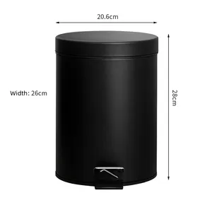 5 Liter Trash Can Iron Foot Pedal Cylinder with Cover Standing Bedroom Dustbin Black Waste Bin