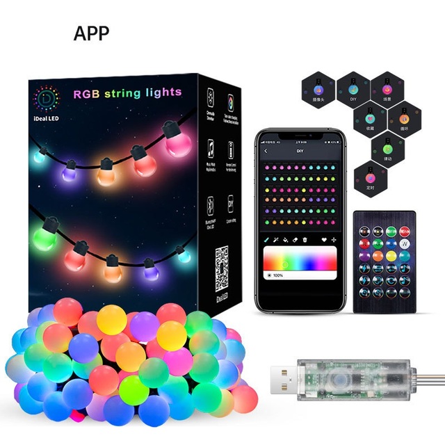 Outdoor Smart Led App Ctrl Music Sync Pixel Colorful G40 Ball String Light for X'mas Party Holiday Wedding Event Shop Hotel Bar