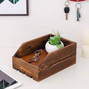 Rustic Brown Wood Paper Nesting Tray Stackable Document Storage <b>Crate</b> File Organizer Tabletop Wooden <b>Box</b> Basket Letter Holder - Product Image 5