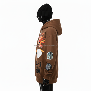 Sudadera con capucha Premium para mujer, algodón pesado, poliéster, forro polar, marrón, logotipo de transferencia de calor de gran tamaño, bordado personalizado, sudaderas básicas para mujer - Product Image 3