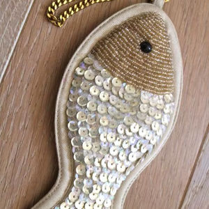 Glorious Sentinel High Quality Handmade Black Gold Beaded Christmas Dog Shape Festival Charm Lavish Hanging <b>Ornament</b> Embroidered - Product Image 1