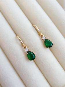 Boucles d'oreilles créoles ovales en émeraude verte, argent 925 plaqué or, style vintage, cadeau pour elle, boucles d'oreilles vertes péridot - Product Image 4