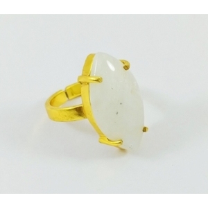 Bague artisanale en laiton avec pierre de lune arc-en-ciel, sertissage invisible, plaqué or, minimaliste, unisexe, pour usage quotidien - Product Image 2