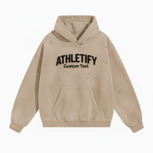 Sudadera con Efecto Desgastado para Hombre, Detalles Desgarrados, Impresión Digital, Acabado Lavado - Sudadera Informal para Uso Diario Cómodo - Product Image 1