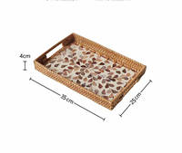 Plateau de service de décoration rustique écologique du Vietnam, plateau en rotin en nacre, panier en rotin rond en coquille, plateau tissé