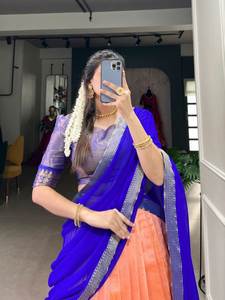 Meilleure qualité Zari tissage non cousu Flair Lehenga avec dentelle Georgette Dupatta et chemisier en toile pour femmes pour les fêtes - Product Image 2