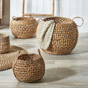 Handmade <b>Water</b> <b>Hyacinth</b> Belly <b>Basket</b> Set Natural Woven <b>Storage</b> <b>Baskets</b> with Handles Rustic Organizer Home Decor Eco Friendly - Product Image 6