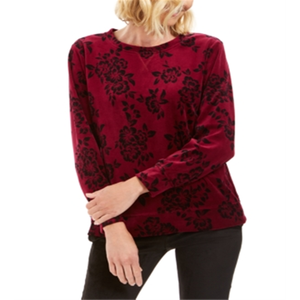 Sudadera con Capucha para Mujer Karen Scott, Estampado Floral Morado, Tejida, Patrón 3D, Talla Pequeña - Product Image 1