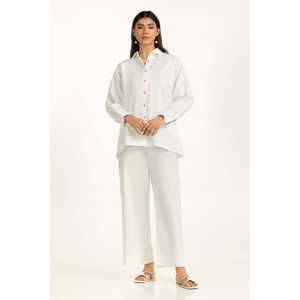 ชุดเซ็ตผ้าลินินย้อมสีขาวลำลองสำหรับผู้หญิง 2 ชิ้น กางเกงขาสั้น ไซส์ XS/XS สำหรับฤดูใบไม้ผลิ/ฤดูร้อน - Product Image 4