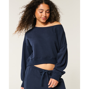 เสื้อสเวตเตอร์แฟชั่นเปิดไหล่สำหรับผู้หญิงคอกลมปักลายขนแกะเสื้อแฟชั่นงานตามสั่ง - Product Image 4