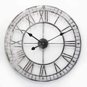 Large Metal Roman Numeral Quartz Wall <b>Clock</b> <b>Vintage</b> Silver Open Frame Modern Design Silence Feature Retirement Living Room - Product Image 1