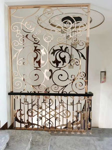 Divisorio e Separatore per Ambienti con Motivo Floreale Dorato Tagliato al Laser, Design in Acciaio Inox 304 per Soggiorno - Product Image 3