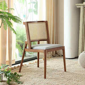 <b>Retro</b> Solid Wood <b>Dining</b> <b>Chair</b> Hotel Restaurant Wabi-Sabi Soft Bag Casual Rattan <b>Chair</b> Nordic Designer Simple Rattan <b>Chair</b> - Product Image 2