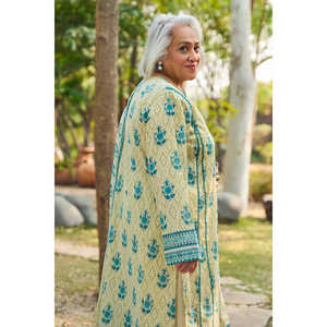 Ensemble 3 pièces modeste en mousseline de coton imprimé floral uni avec fermetures éclair, logo personnalisé, grandes tailles XS-CL-62107B pour occasions formelles de jour - Product Image 3