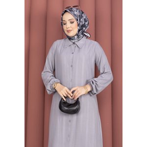 Túnica de Mujer con Botones, Holgada, de Popelina, Color Gris, Talla XL, para Oficina, Corta, para Otoño y Primavera - Product Image 2