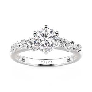 Bague de fiançailles ronde en argent sterling Jeulia avec motif géométrique en forme de branche et de feuille - Product Image 1