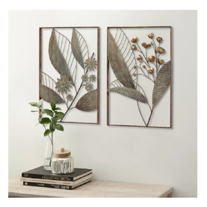 Grand Cadre Rectangulaire En Métal Feuille Et Fleurs Salon Mur Arts Rustique Ferme Mur Arts Paysage Décoratif Fer Artisanat - Product Image 1