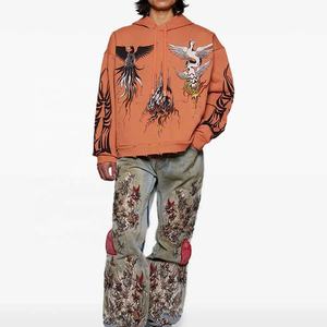 Sudaderas con capucha de invierno personalizadas para hombre DTG DTF estampado en blanco Jersey de lana de gran tamaño informal de algodón al por mayor con cremallera elegante a granel - Product Image 5