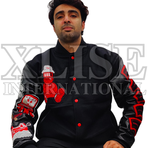 เสื้อแจ็คเก็ตวาร์ซิตี้ Xlise International Letterman กันน้ำ เป็นมิตรกับสิ่งแวดล้อม สำหรับฤดูหนาว ผู้ชาย แขนหนัง ผลิตจากปากีสถาน - Product Image 5