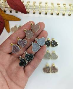 Corazón Druzy Pares Encantos 15mm 925 Plata DE LEY 14K Chapado en oro Cristal natural Componentes de joyería hechos a mano - Product Image 5