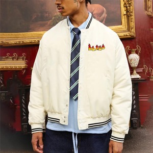 OEM/ODM 100% veste d'université en coton laine pour homme couleur blanche unie avec côtes dénudées veste d'université logo personnalisé pour hommes - Product Image 1