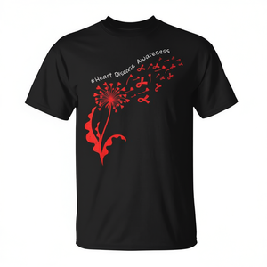 T-shirt per la Consapevolezza della Salute Cardiaca con Design Dente di Leone per il Supporto al Morbo da Insufficienza Cardiaca (CHD) - Abbigliamento Promozionale - Product Image 2
