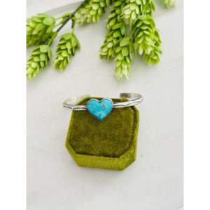 Donovan Skeets Kingman Turquoise & Sterling <b>Silver</b> Heart-Shaped <b>Cuff</b> <b>Bracelet</b>-Fashionable Accessory - Product Image 1