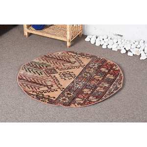 พรมขนสัตว์2.7ft x 2.7วินเทจสีแดงสีเบจแบบเย็บปะติดสไตล์พื้นที่ขนาดใหญ่ทำจากน้ำยางสำหรับทางเดินทางเข้าบ้านพรม PP ทรงสี่เหลี่ยมผืนผ้า - Product Image 3