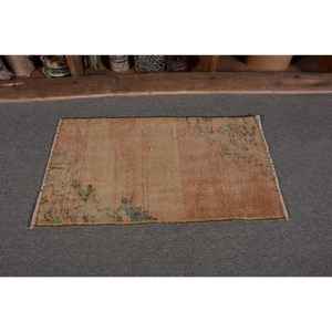 Alfombra turca Vintage Beige Verde 1,4X2,5 pies Lana hecha a mano Respetuoso con el medio ambiente Pila grande Diseño de retazos Respaldo de látex - Product Image 4