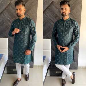Meilleure qualité indien hommes taille libre droite Kurta pyjama élégant mode ethnique de fournisseur indien tenue de festival - Product Image 5