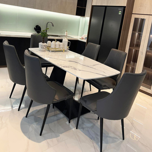 Modern Rectangular <b>Dining</b> <b>Table</b> 160x80cm Marble Top and Iron Legs 6-Seater Set for Home <b>Bar</b> or Office Assembled BA68096 - Product Image 5