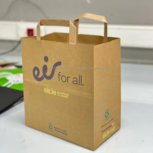 Vente en gros de sacs en papier kraft imprimés personnalisés avec poignée plate et torsadée pour les emballages de cadeaux et d'épicerie de gâteaux logo personnalisé - Product Image 1