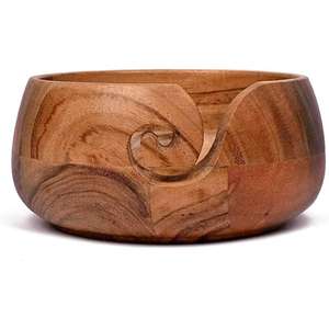 Bol de rangement de fil en bois avec sculpture décorative gril artisanal à tricoter et accessoires au crochet fournitures - Product Image 4