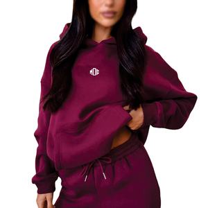 Ensemble de sweats à capuche en polaire surdimensionnés pour femmes de luxe, sweat à capuche personnalisé, logo personnalisé, OEM, vente en gros, marque privée, fournisseur américain, streetwear - Product Image 2