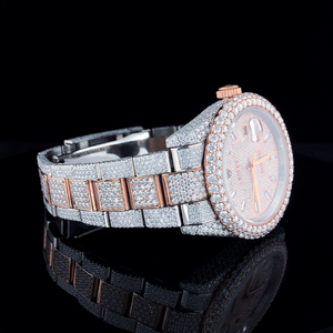 Cao theo yêu cầu Antique Iced out Watch vvs moissanite hai <span class=keywords><strong>tone</strong></span> trắng, Rose Gold Plated kim cương đồng hồ, Vòng moissanite - Product Image 2