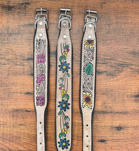 Nouveau collier de chien en cuir sculpté à la main formation florale collier de chiot rembourré haute qualité en cuir véritable colliers de chien confortables - Product Image 5