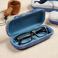 Étui rigide pour lunettes personnalisé avec logo imprimé Blue Feather, motif floral paon vintage, étui métallique pour lunettes optiques, boîte de protection