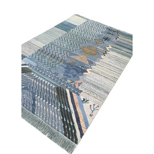 Alfombra Manchaha Lub-127 Azul, Tejida a Mano con Lana y Seda, Diseño Geométrico Abstracto para Hogar, Habitación de Adolescentes, Pasillo, Decoración Personalizada - Product Image 2