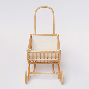 Chariot en rotin pour enfants, jouet de décoration de chambre d'enfant, poussette en rotin, jouet de fête - Product Image 4